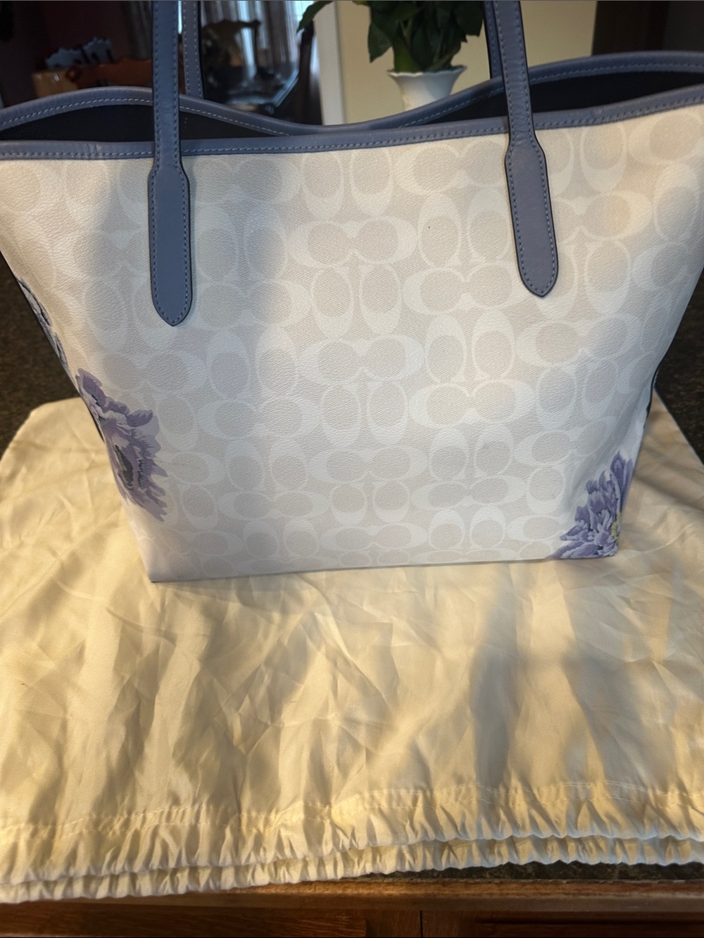 Coach Kaffe Canvas Tote with Lavender Floral Print 5698 - Picture 3 of 13